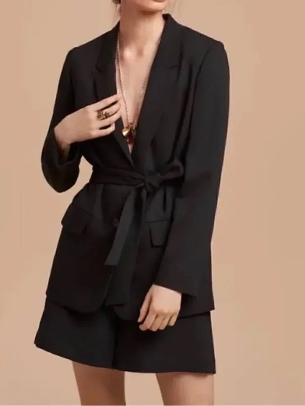 Aritzia Wilfred XXS Novella viscose linen Black Tie-Waist Blazer Jacket Women